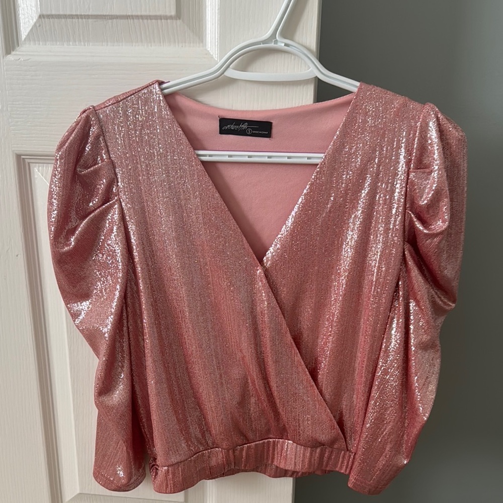 Pink Shimmer Wrap Top